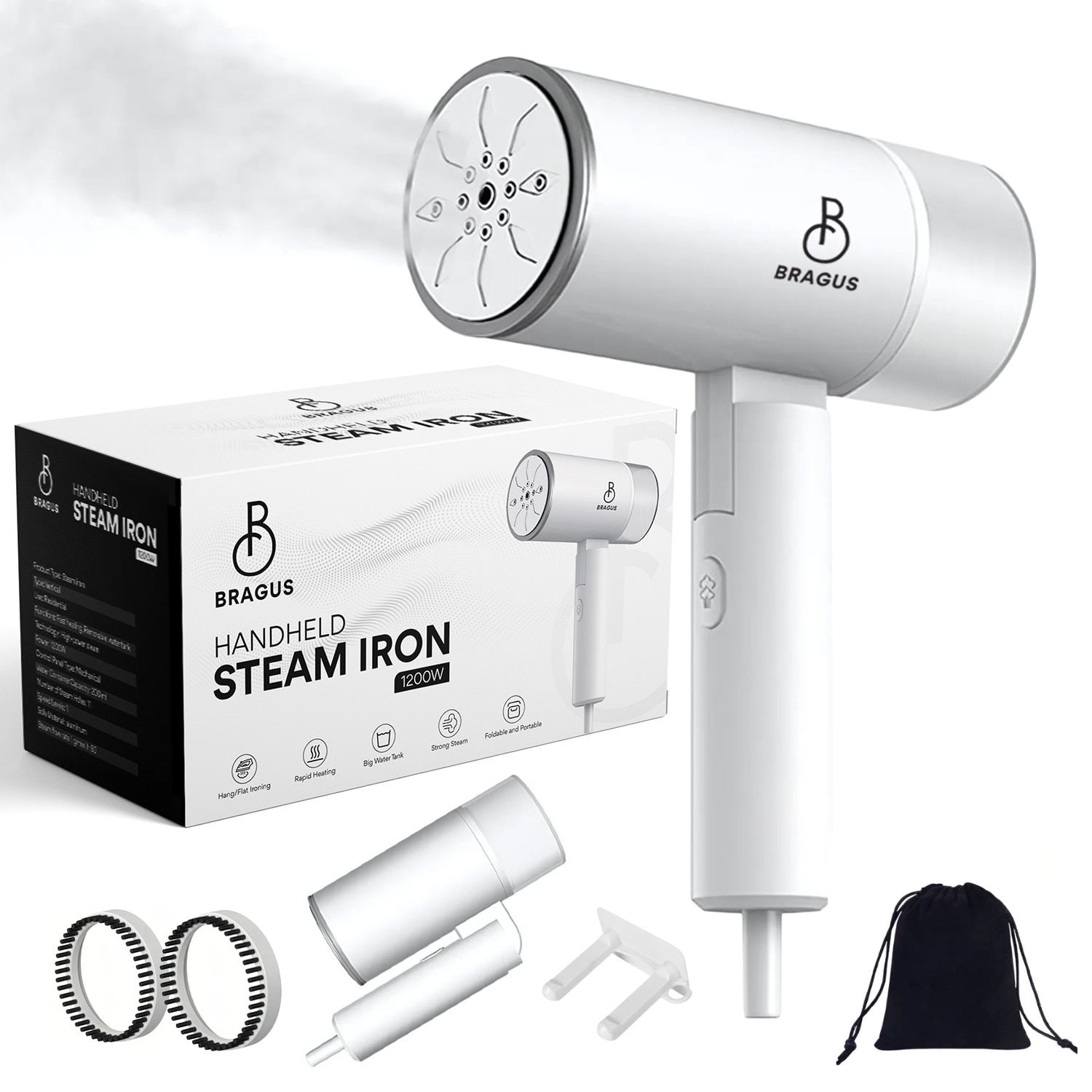 Aparat de Calcat Vertical cu Aburi, BRAGUS, Putere 1200W, Fier de Calcat Portabil, Compact si Pliabil, Calcare Orizontala si Verticala, Rezervor Detasabil 200ml