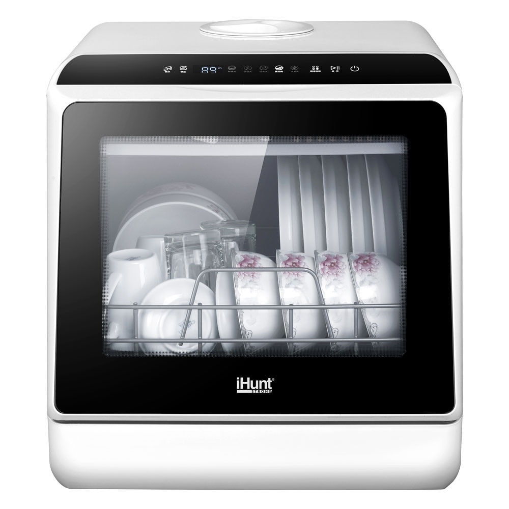 Masina de spalat vase compacta iHunt Bro Dishwasher, Pompa Evacuare, 950W, 6 Programe, Functie Uscare si Antibacteriana, Clasa D, Incalzire Apa, Alimentare apa