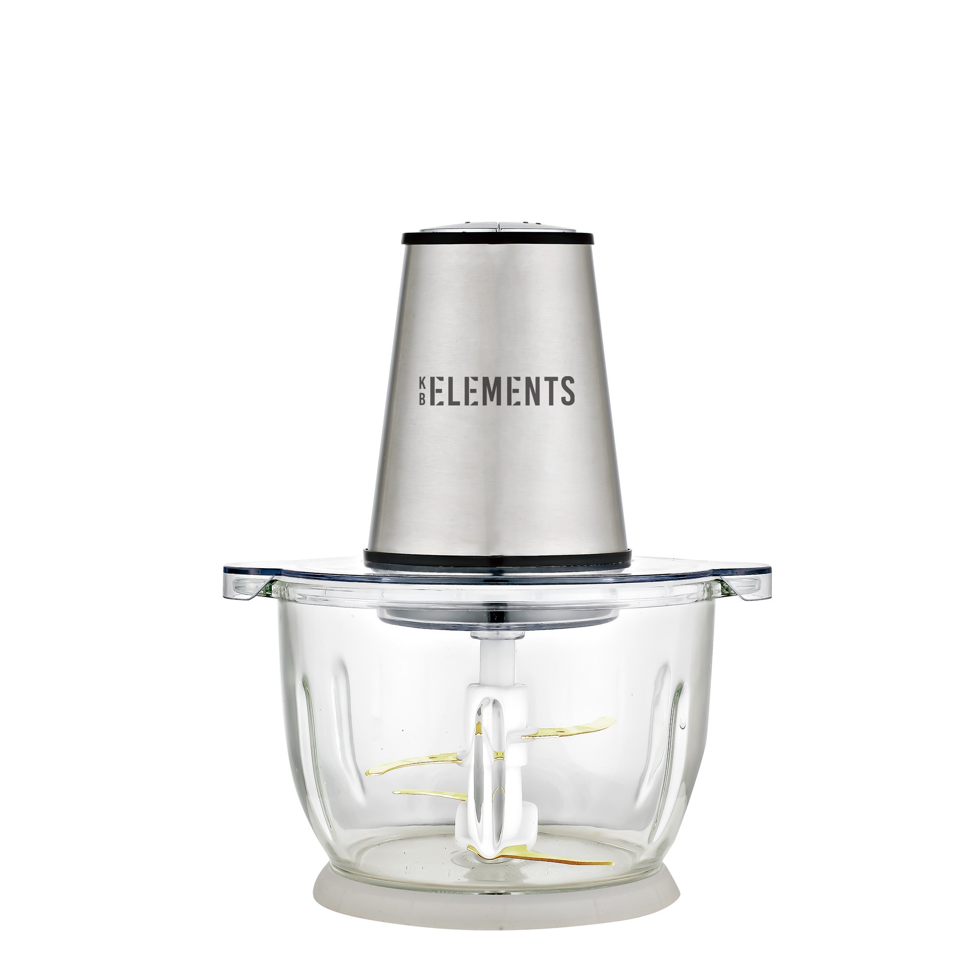 Tocator electric ChopChop KB ELEMENTS, Motor puternic 300W, Sistem 4 lame, Lame duble din Titan, Bol solid de sticla 2L, Carcasa Inox, Baza antiderapanta, 2 Tre