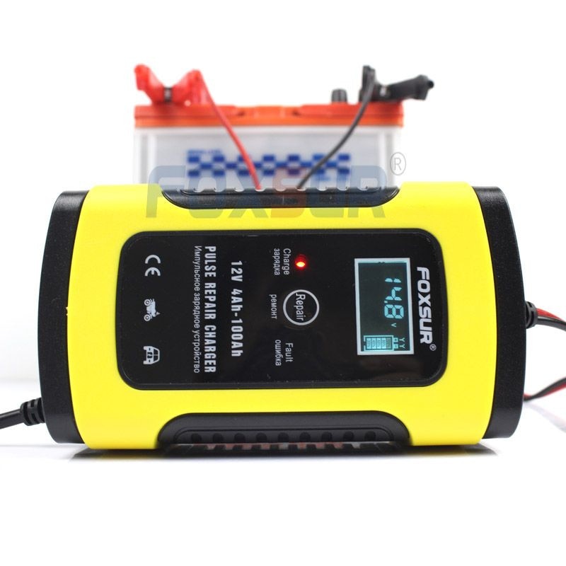 Redresor smart acumulatori Foxsur auto - moto,12V, 4ah-100ah cu display,6A viteza maxima incarcare, inteligent, functie de reparare acumulator prin impulsuri si