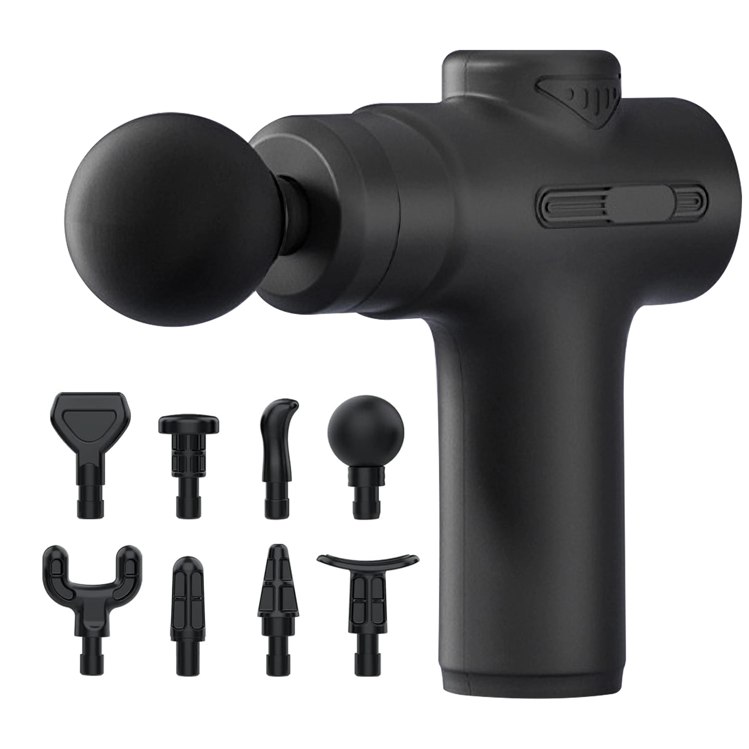 Mini Pistol de masaj, Gomunly, Aparat Pentru Masaj Profesional, Incarcare USB, 8 Capete, 6 Viteze, Anticelulitic/Tonifiere, 1400-3200rpm, Negru