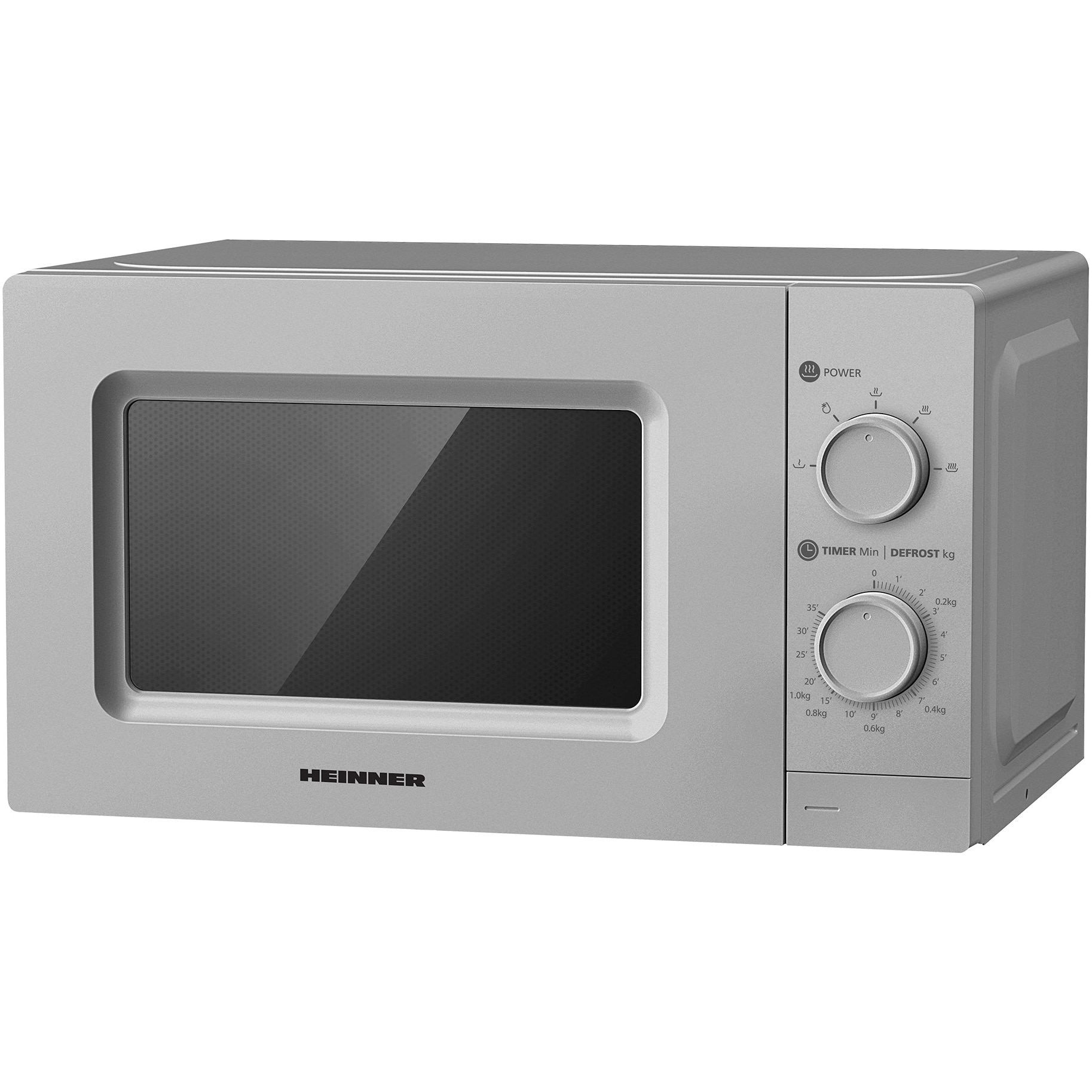 Cuptor cu microunde Heinner HMW-MD20MSL, 20 l, Control mecanic, 700 W, Argintiu
