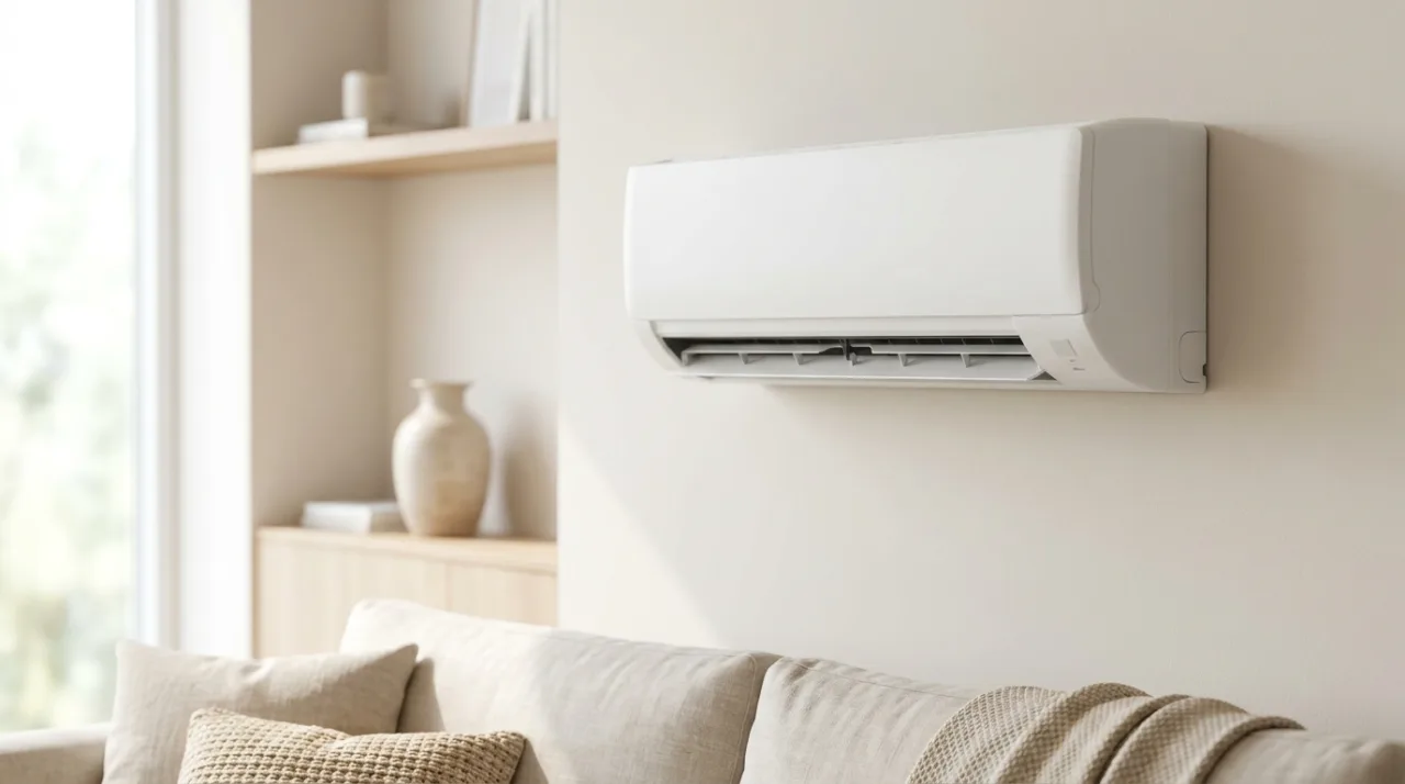 Aer condiționat inverter montat pe perete într-o cameră luminoasă