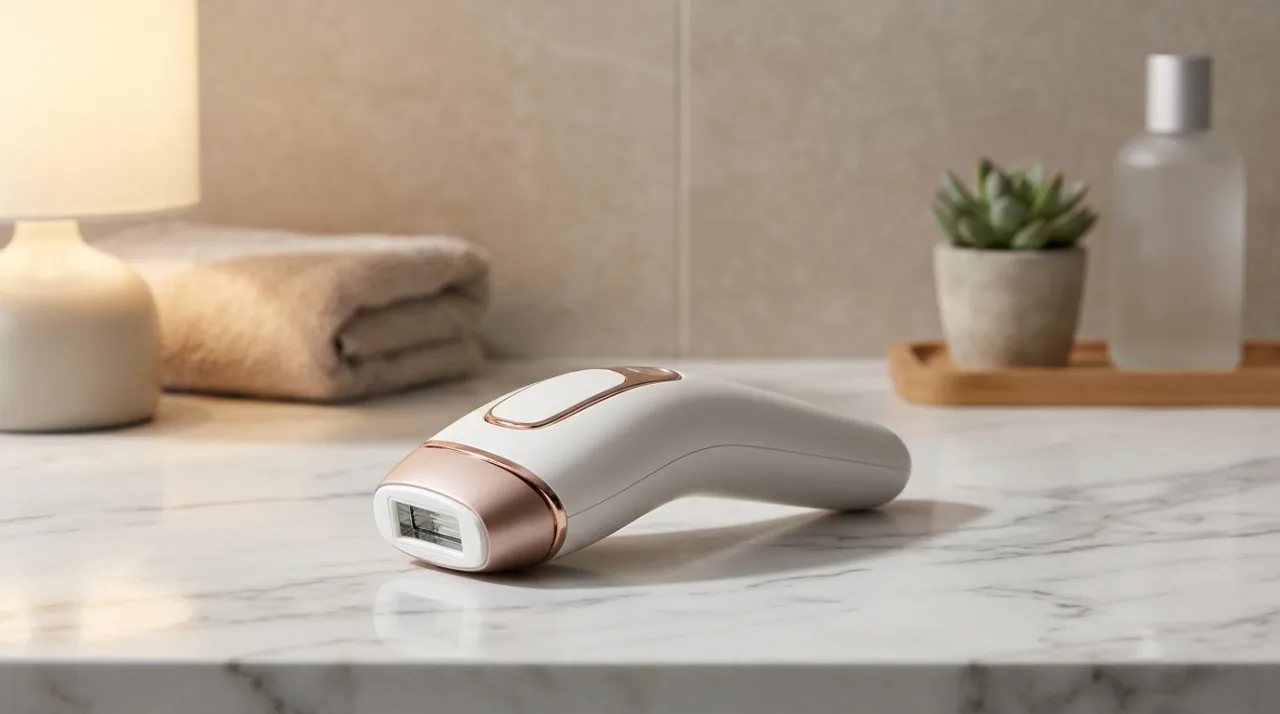 Epilator modern pe o masă de baie